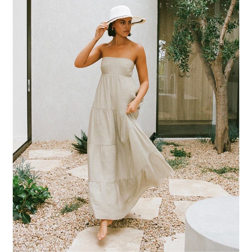 SABO Skirt Tiered Maxi Dress Strapless Sariya Resort Vacation 4 Open Back Chic